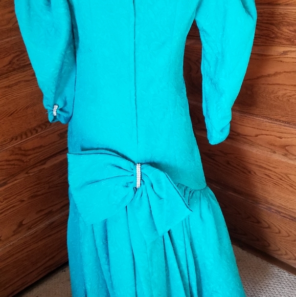 Vintage 1980's prom dress teal green - Picture 3 of 7